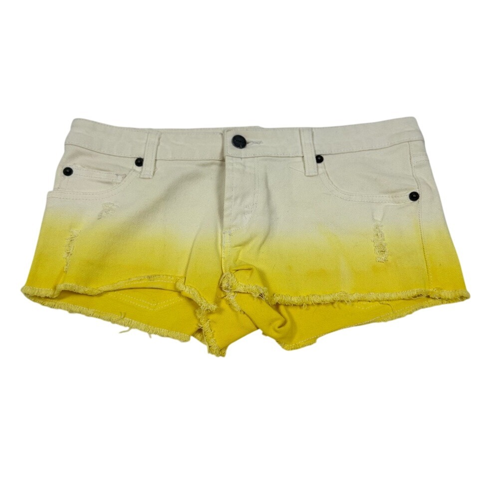 RVCA Yellow Ombre Denim Micro Shorts Y2K Low Rise Beachy Surf Dip Dye